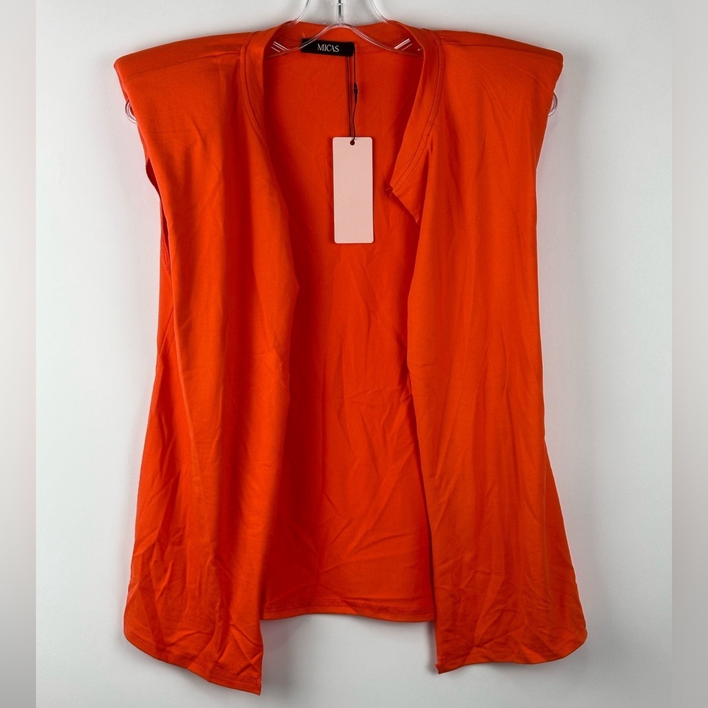 MICAS Women's Sleeveless Long Body Open Draped Front Solid Cardigan Vest